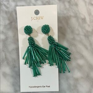 J. Crew Emerald Beaded Fringe Earrings